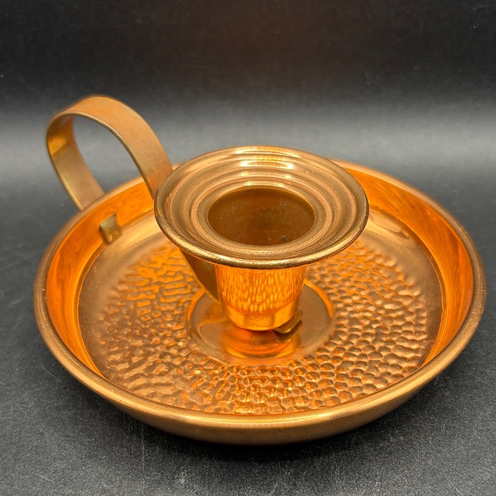 Vintage Hammered Copper Bedside Portable Candlestick Tapered Candle Holder Decor - Picture 10 of 10